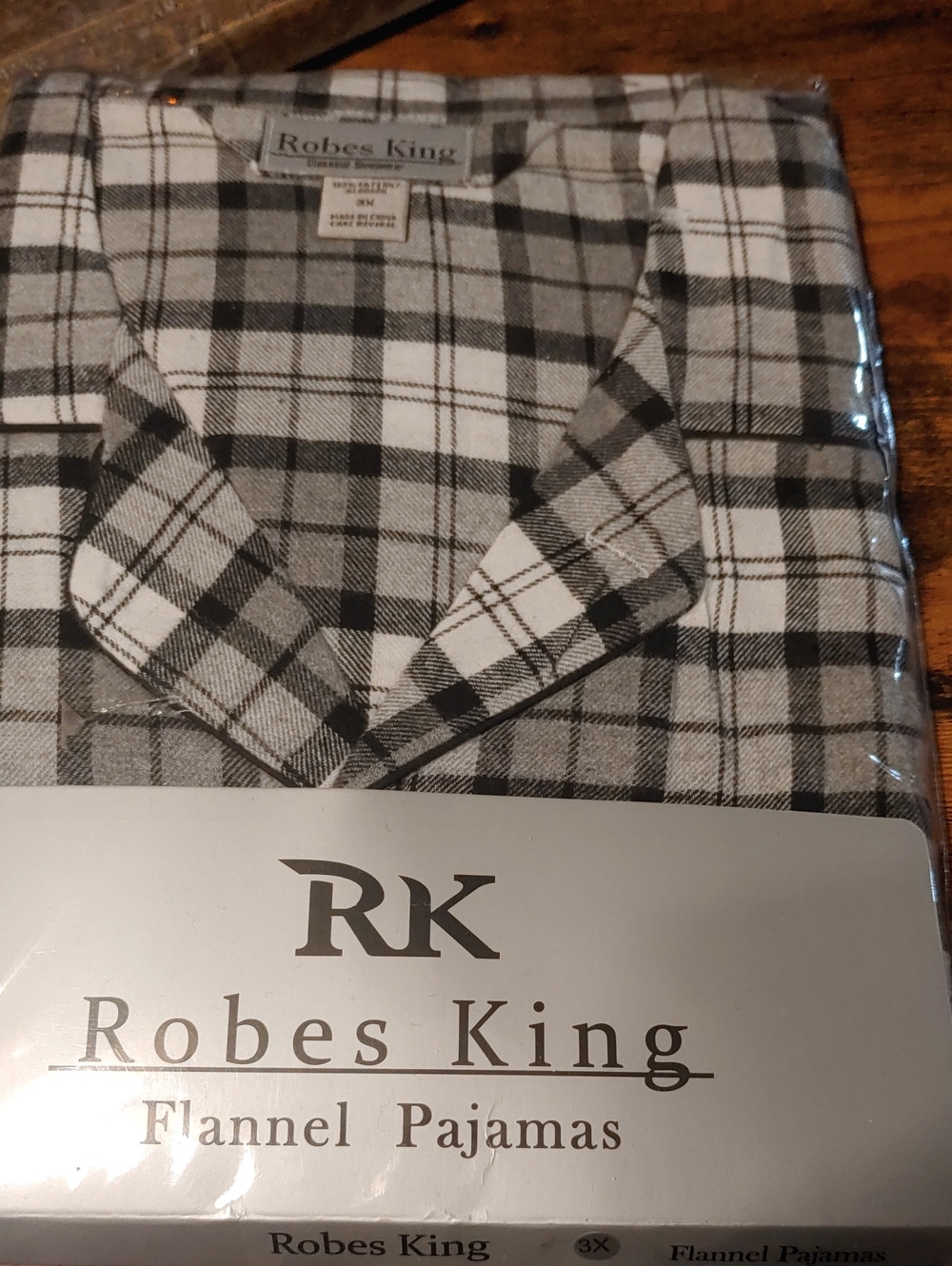 NWT RK Men's 3X Robes King Black & Grey Flannel Pajamas